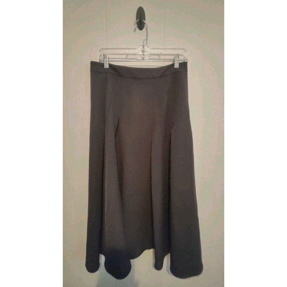 Women's Dark Grey Pleated High Waisted A Line Midi Skirt Size Large